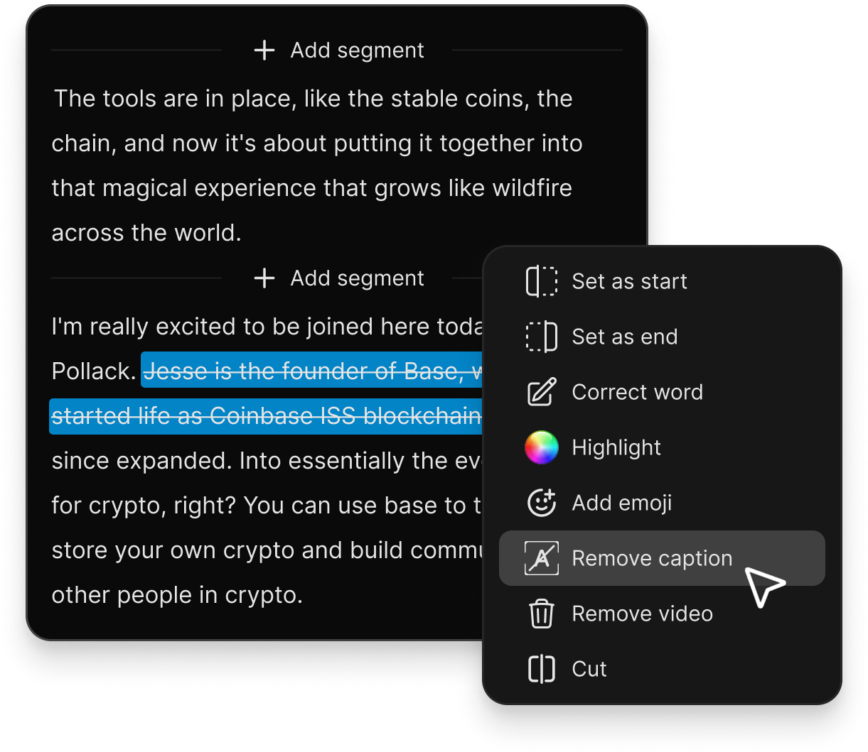 Filler word detection highlighting ums and uhs in transcript